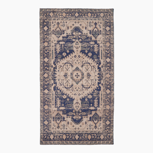 Thread Office Blue Persian Chenille Woven Runner, 80cm x 150cm
