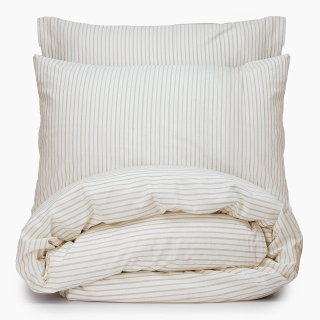 Thread Office Natural Yarn Dye Reversible Stripe Duvet Cover Set - Double