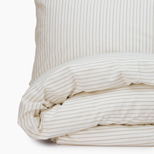 Thread Office Natural Yarn Dye Reversible Stripe Duvet Cover Set - Double