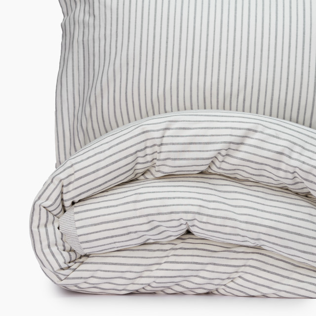 Thread Office Grey Yarn Dye Reversible Stripe Duvet Cover Set - Double
