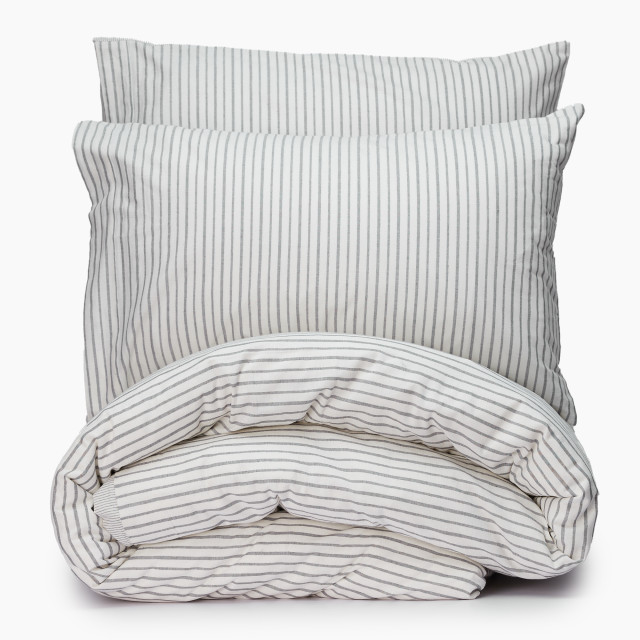 Thread Office Grey Yarn Dye Reversible Stripe Duvet Cover Set - Double