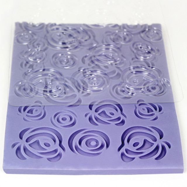 PME Fondant Impression Mat - Rose Design detail with fondant