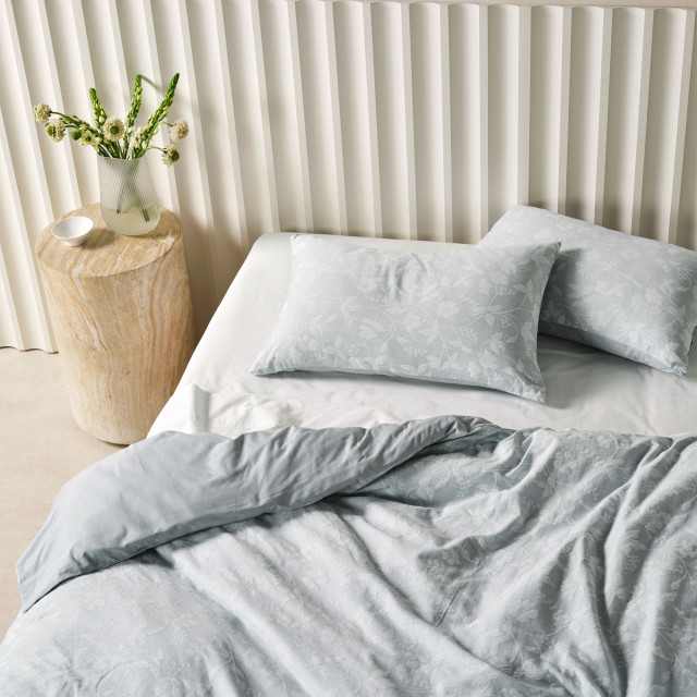 Linen House Silver Athena Duvet Cover Set - King detail on the bed
