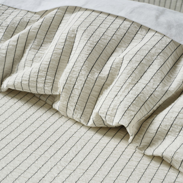 Linen House Chiltern Yarn-Dyed Stripe Duvet Cover Set - King detail on the bed