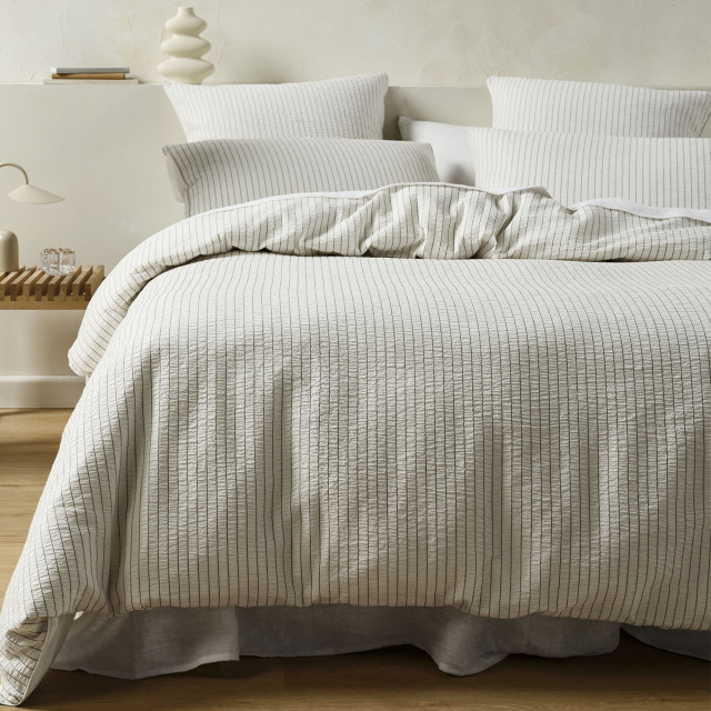Linen House Chiltern Yarn-Dyed Stripe Duvet Cover Set - King detail on the bed