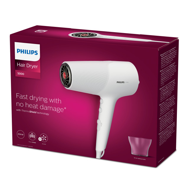 Philips 5000 Hairdryer with ThermoShield Sensor, 2100W packaging