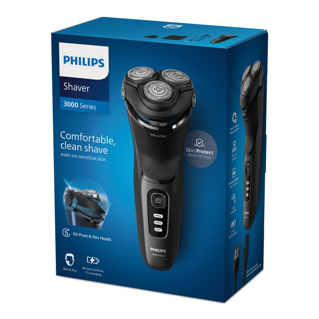 Philips 3000 Series Rechargeable Wet & Dry Electric Shaver packaging
