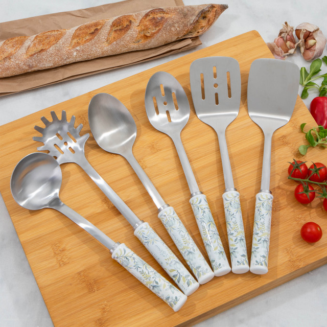 Laura Ashley Stainless Steel Turner with Ceramic Handle - Sage Parterre with other utensils
