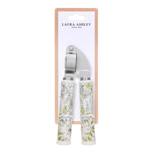 Laura Ashley Stainless Steel Garlic Press with Ceramic Handle - Sage Parterre packaging