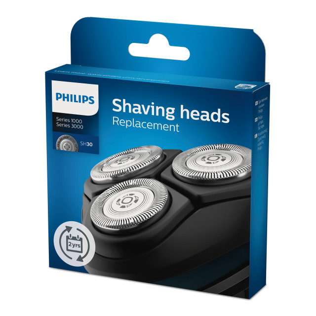 Philips Replacement Shaver Heads for Series 1000, 2000 and 3000 Shaver, Pack of 3 packaging