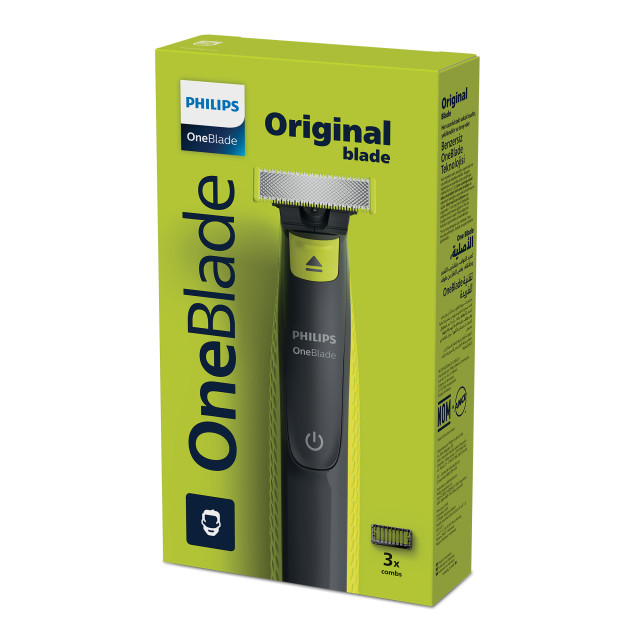 Philips Rechargeable USB OneBlade Face Hybrid Trimmer, 3 Combs packaging