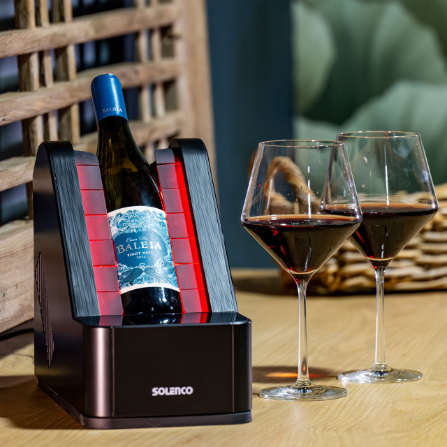 Solenco Life Precision Bottle Wine Cooler on the table with a bottle of wine