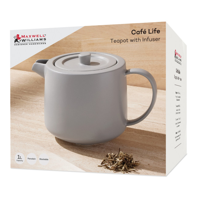 Maxwell & Williams Cafe Life Teapot with Infuser, 1L - Grey packaging