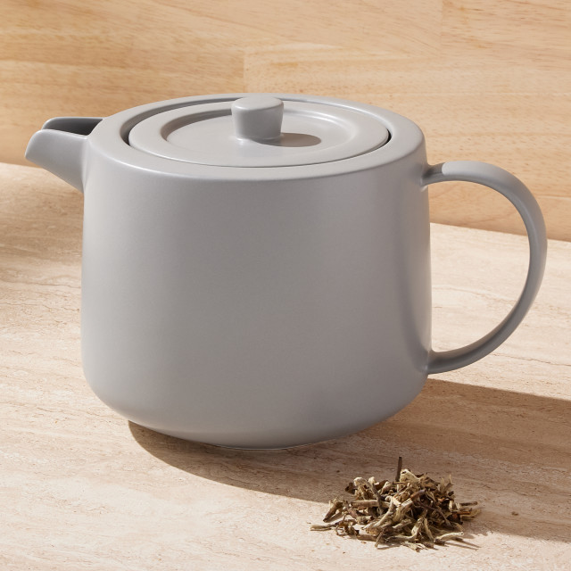 Maxwell & Williams Cafe Life Teapot with Infuser, 1L - Grey on the table