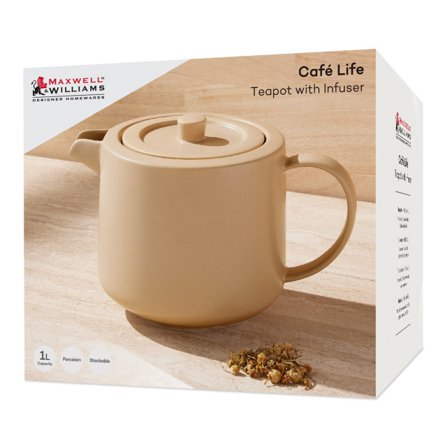 Maxwell & Williams Cafe Life Teapot with Infuser, 1L - Sand packaging