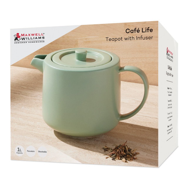 Maxwell & Williams Cafe Life Teapot with Infuser, 1L - Teal packaging