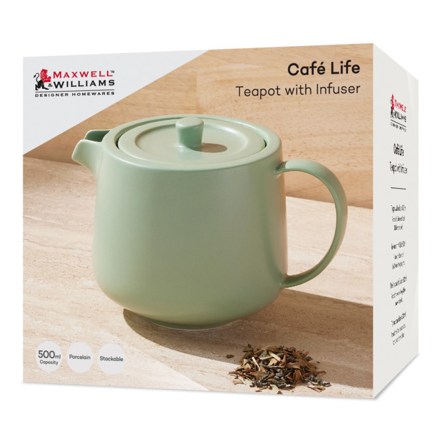 Maxwell & Williams Cafe Life Teapot with Infuser, 500ml - Teal packaging