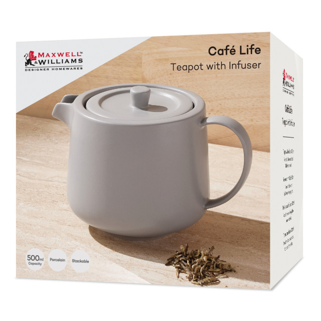 Maxwell & Williams Cafe Life Teapot with Infuser, 500ml - Grey packaging