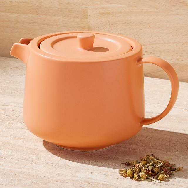 Maxwell & Williams Cafe Life Teapot with Infuser, 500ml - Apricot on the table