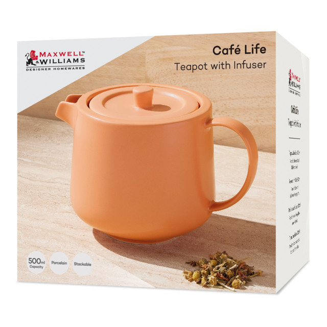 Maxwell & Williams Cafe Life Teapot with Infuser, 500ml - Apricot packaging