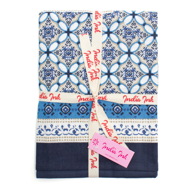 India Ink Mandala Blue Tablecloth - 8 Seater