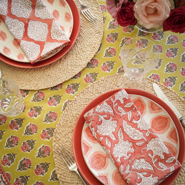 India Ink Vintage Tablecloth - 6 Seater on the table