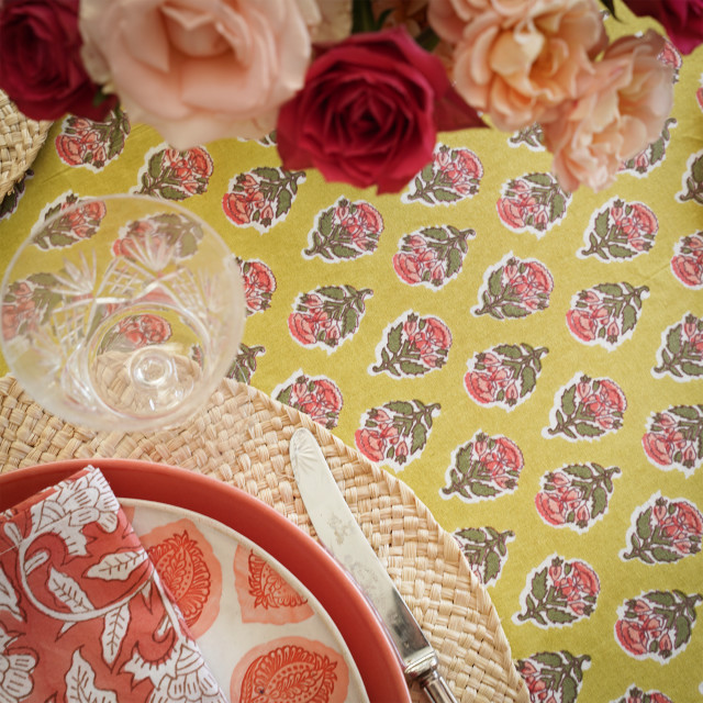 India Ink Vintage Tablecloth - 6 Seater on the table