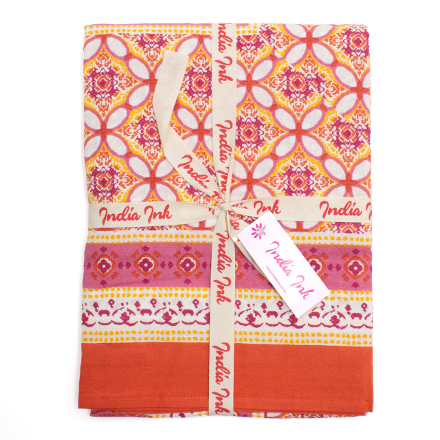 India Ink Mandala Orange Tablecloth - 10 Seater