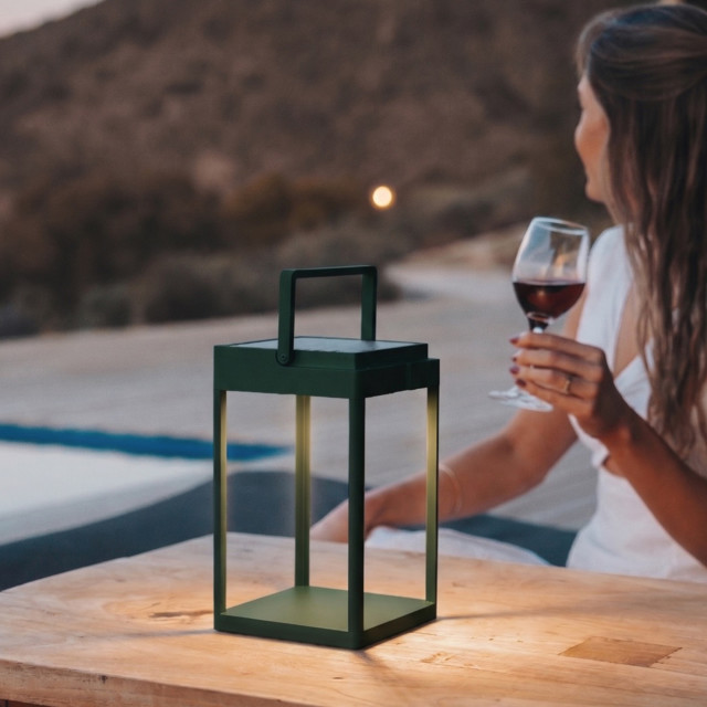 Litehouse Solar Outdoor Lantern with Touch Control - Olive Green