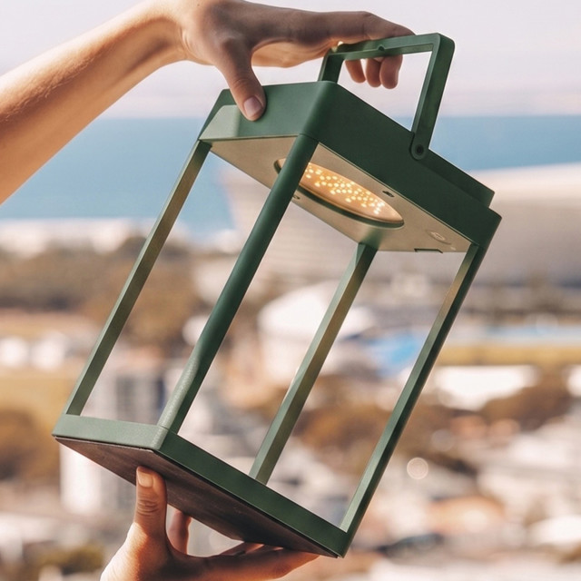 Litehouse Solar Outdoor Lantern with Touch Control - Olive Green