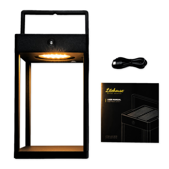Litehouse Solar Outdoor Lantern with Touch Control-blck
