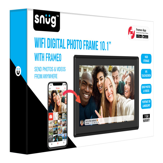 Snug Frameo Black Wi-Fi Digital Photo Frame, 25cm packaging