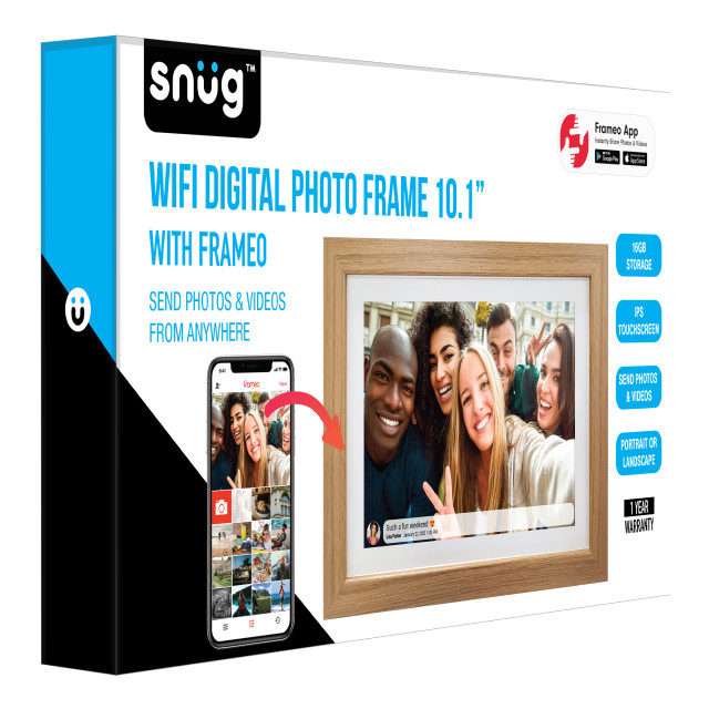 Snug Frameo Wooden-Finish Wi-Fi Digital Photo Frame, 25cm packaging