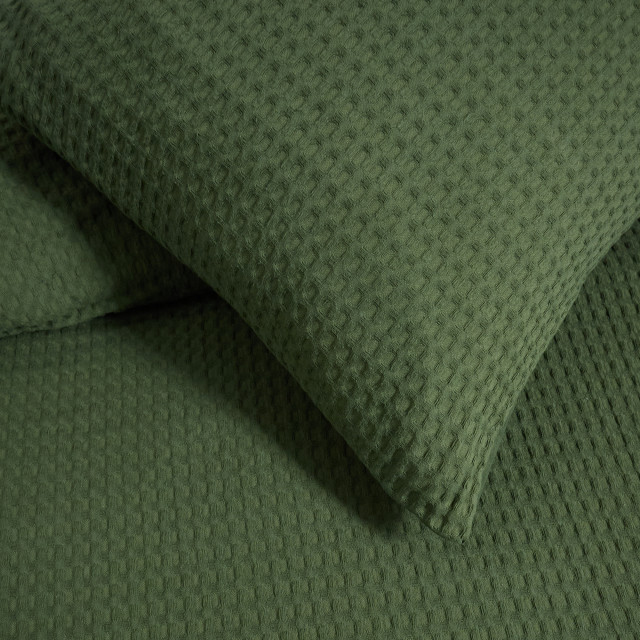 Thread Office Deep Green Kashmir Waffle Duvet Cover Set - King detail