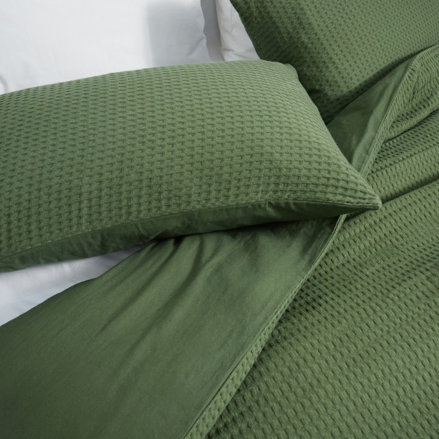 Thread Office Deep Green Kashmir Waffle Duvet Cover Set - King detail