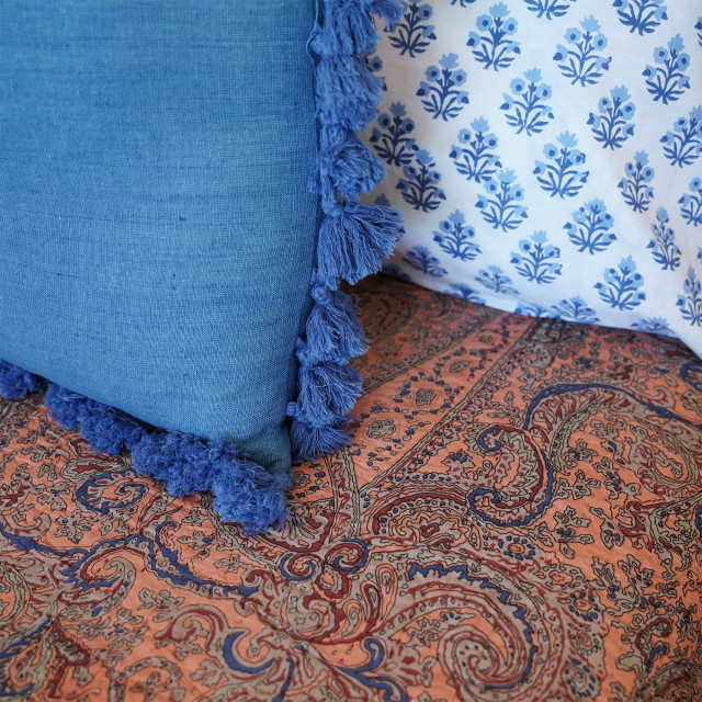 India Ink Rust King Paisley Kantha Stitched Throw - Double detail on the bed