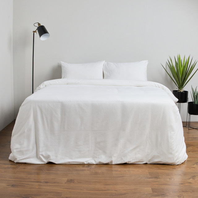 Thread Office White Brushed Cotton Duvet Cover Set - King
