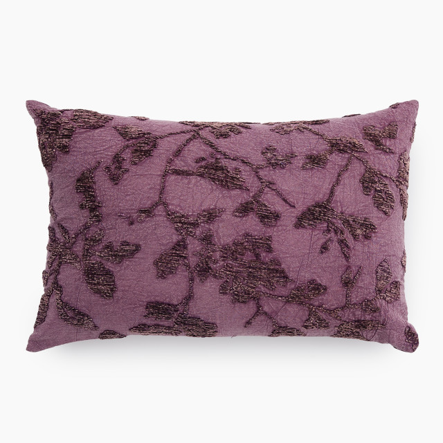 Thread Office Plum Floral Cotton Chenille Jacquard Scatter Cushion with Feather Blend Inner, 40cm x 60cm