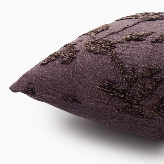 Thread Office Plum Floral Cotton Chenille Jacquard Scatter Cushion with Feather Blend Inner, 40cm x 60cm