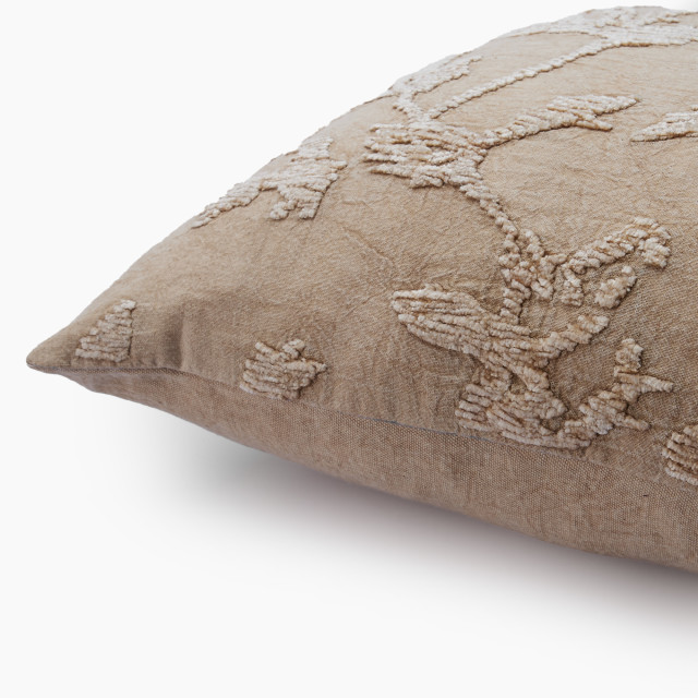 Thread Office Oatmeal Floral Cotton Chenille Jacquard Scatter Cushion with Feather Blend Inner, 40cm x 60cm