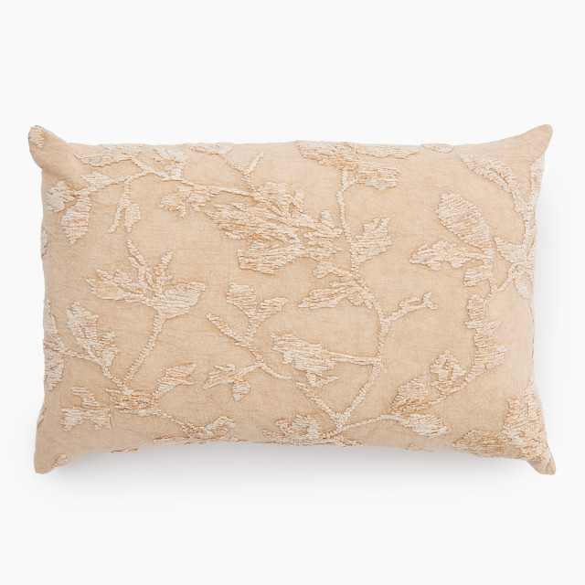 Thread Office Oatmeal Floral Cotton Chenille Jacquard Scatter Cushion with Feather Blend Inner, 40cm x 60cm