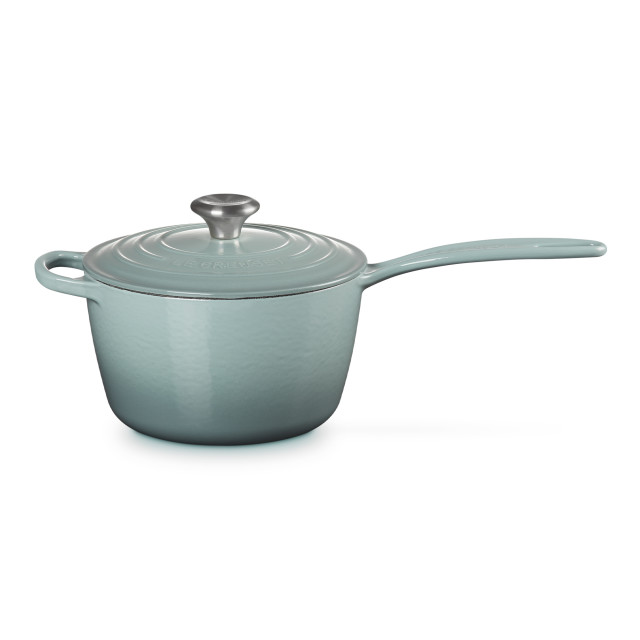 Le Creuset Sea Salt Signature Cast Iron Saucepan, 18cm angle