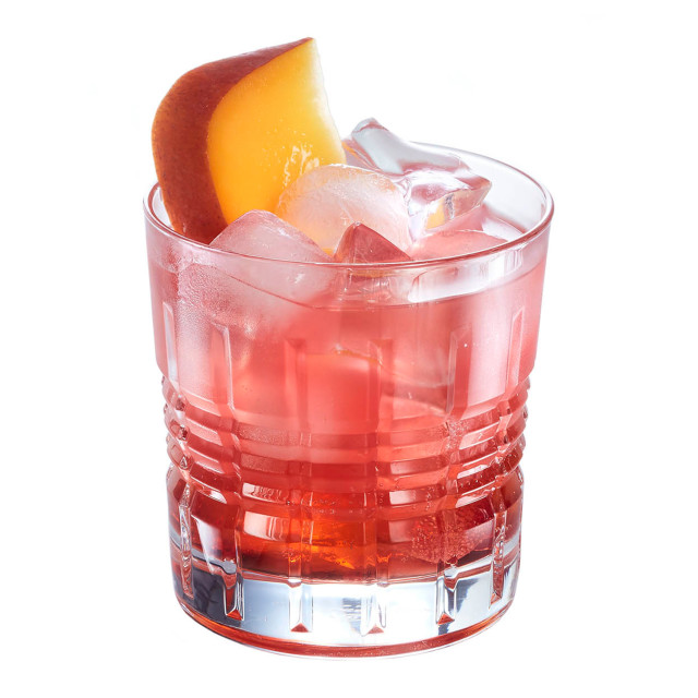 Arcoroc Old Square Whiskey Glasses, Set of 6 angle with a cocktail