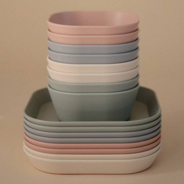 Mushie Square Dinner Plate - Sage with other colours
