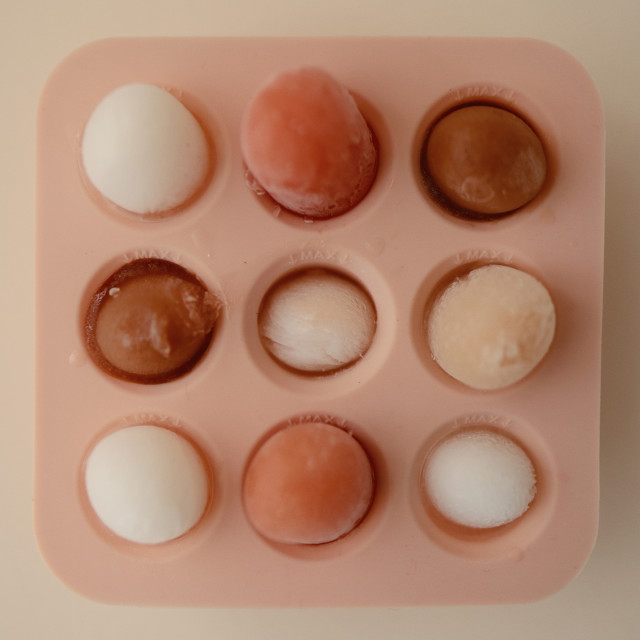 Mushie Baby Food Freezer Tray - Blush with frozen food