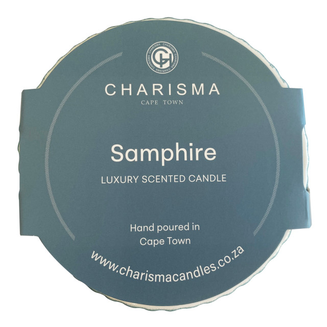 Charisma Candles Samphire Scented Filled Ceramic Ribbed Candle, 300g packaging