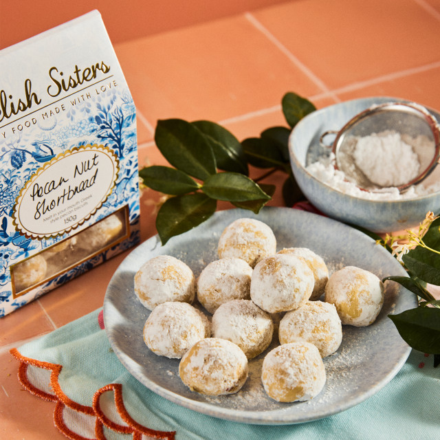 Delish Sisters Pecan Nut Shortbread, 150g on a plate