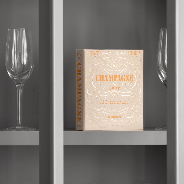 Printworks The Essentials Champagne Tools Set on a shelf
