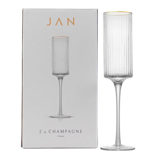 JAN Opulent Champagne Glasses with Gold Rim, Set of 2 packaging