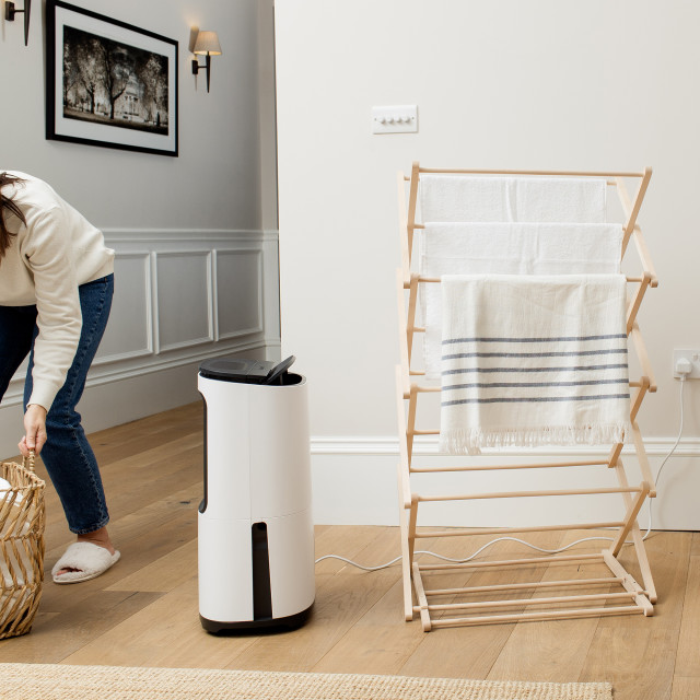 Meaco Dry Arete Two Dehumidifier & Air Purifier, 20L in the laundry room
